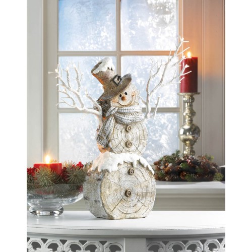 Snowman Statue With Twig Lights